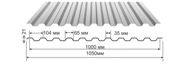 Профнастил оцинкованный С-21 1050x3000 купить недорого в Ступино
